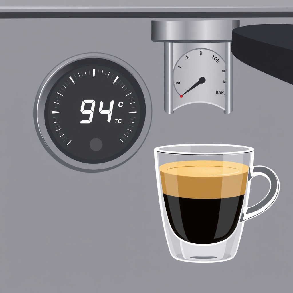 A clean photorealistic illustration of a PID controller display on the Breville Barista Ex