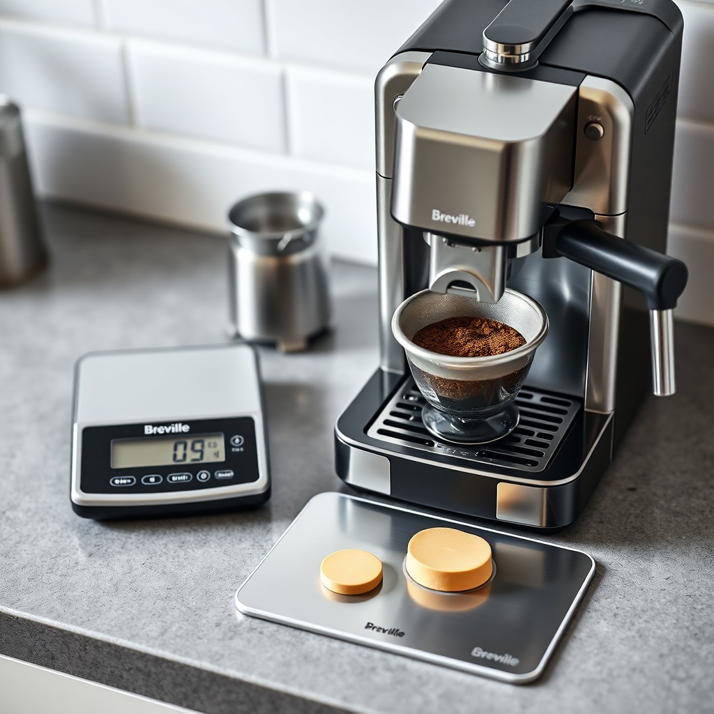A wide shot showing a Breville Barista Express Impress on a countertop