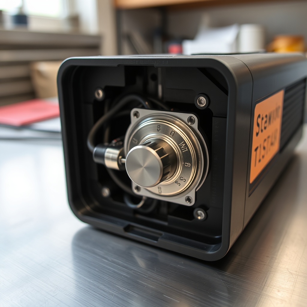 A photorealistic close-up of a BrewWise thermoblock unit with the thermostat component hig