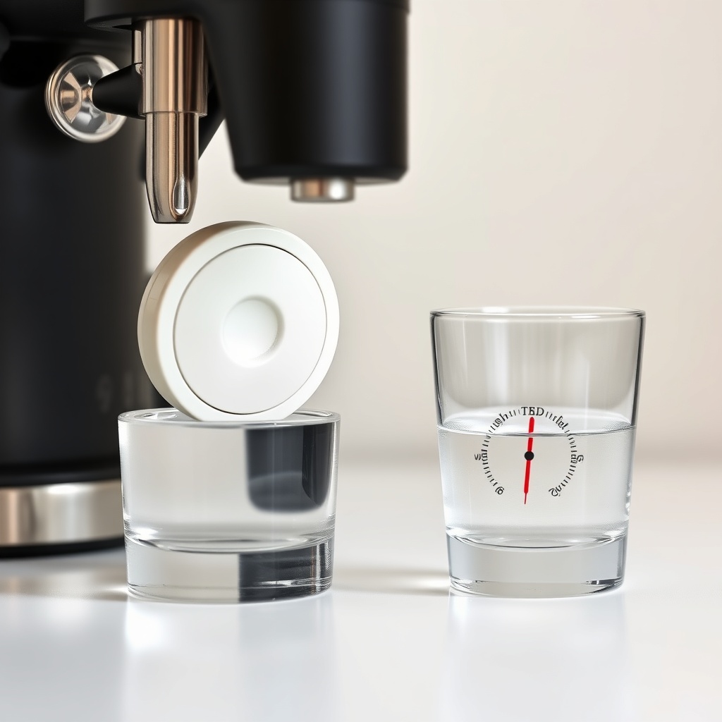 A clean photorealistic photo of a BrewWise Thermoblock group head showing a puck with clea
