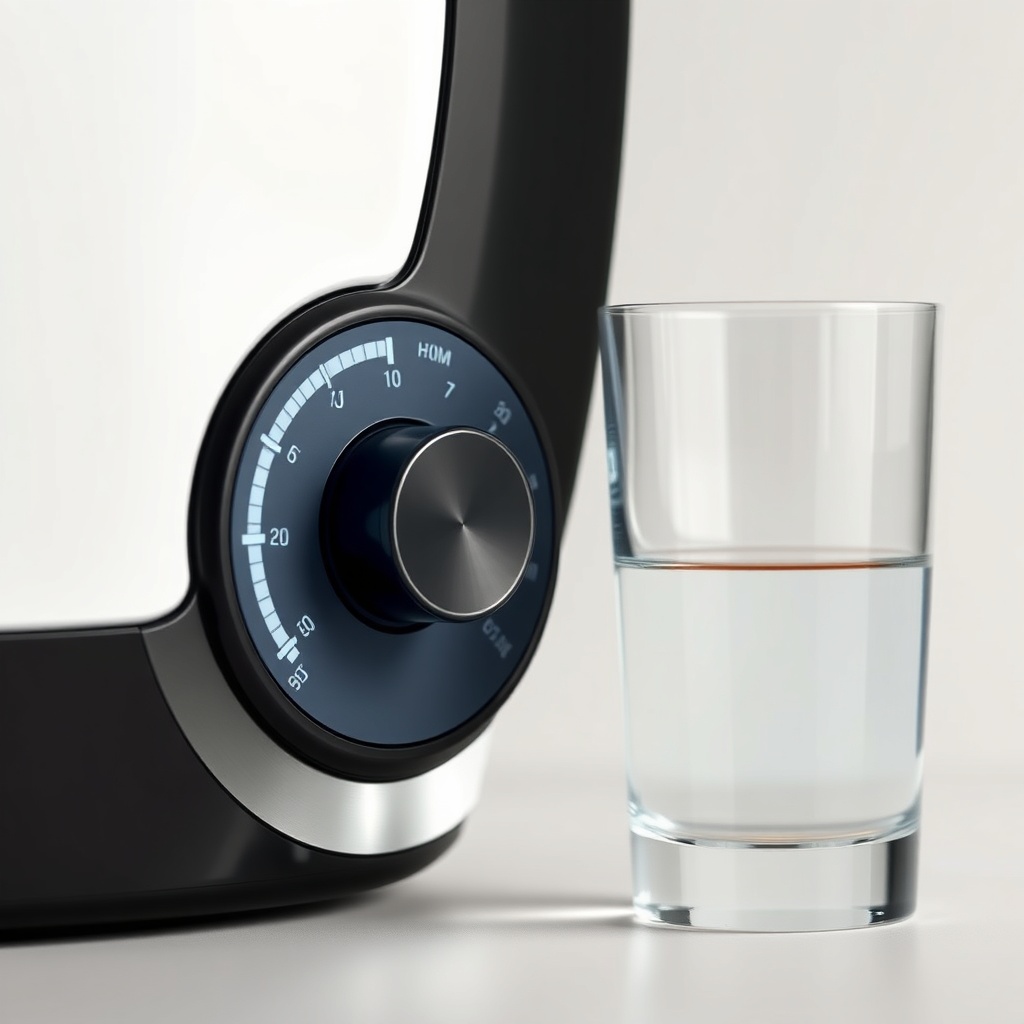 <clean photorealistic photo/illustration of a BrewWise Thermoblock water hardness setting