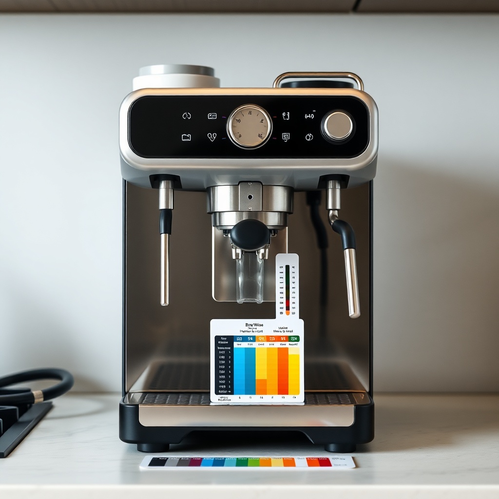 <clean photorealistic photo/illustration of a BrewWise Thermoblock espresso machine with a