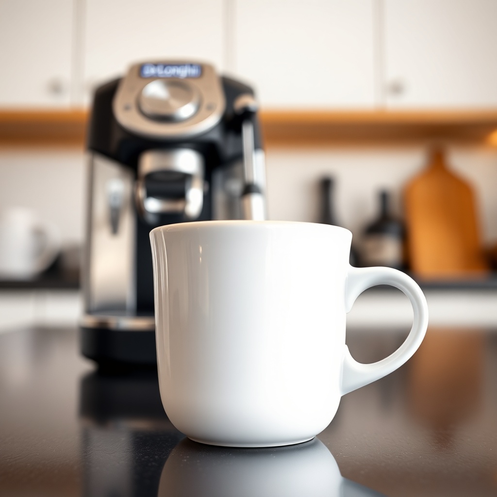 <clean photorealistic photo/illustration of a freshly brewed espresso in a white cup
