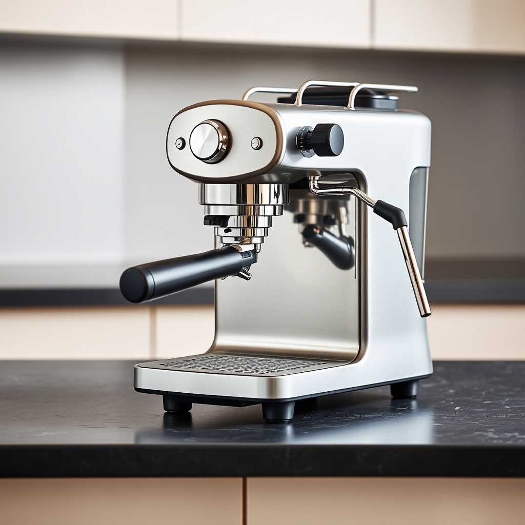 A clean photorealistic photo of a Gaggia Classic Pro on a dark stone countertop