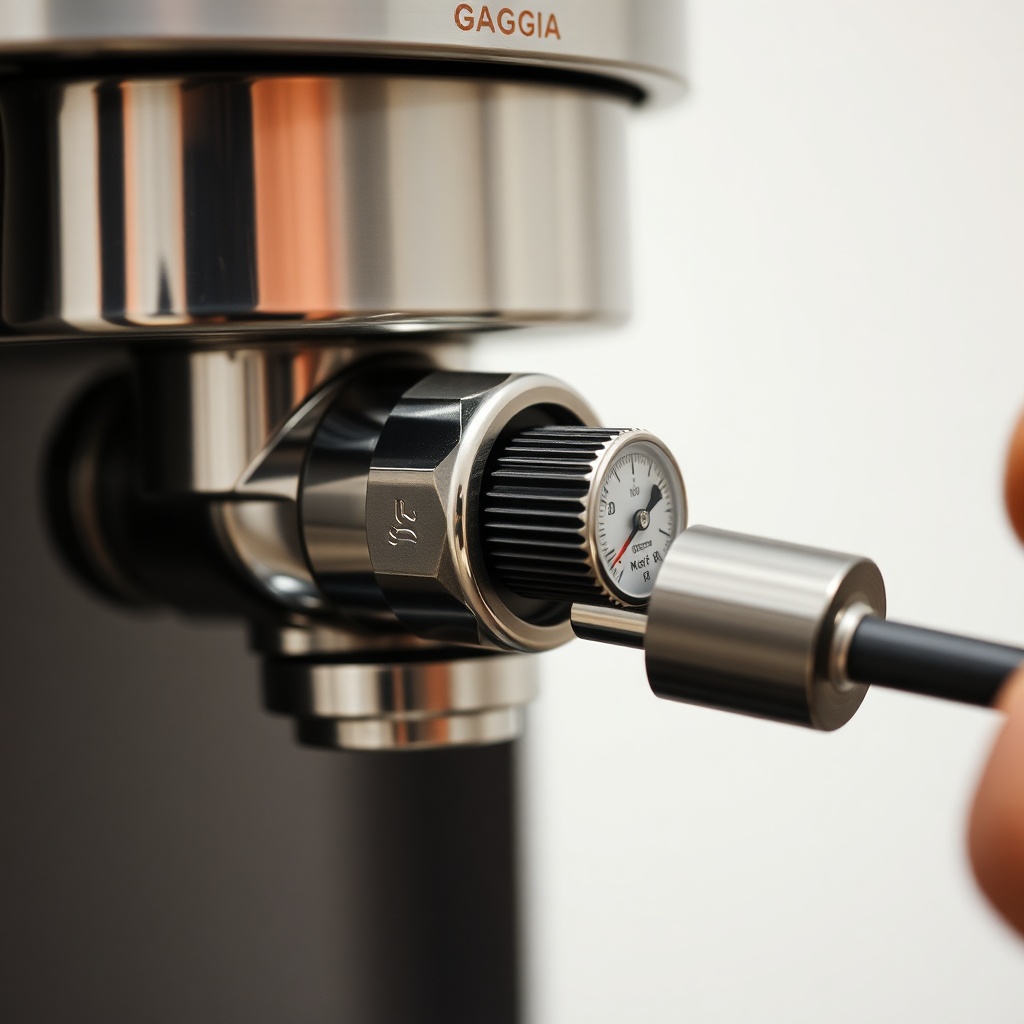 Close-up of a Gaggia Classic Pro’s OPV valve and adjustment screw