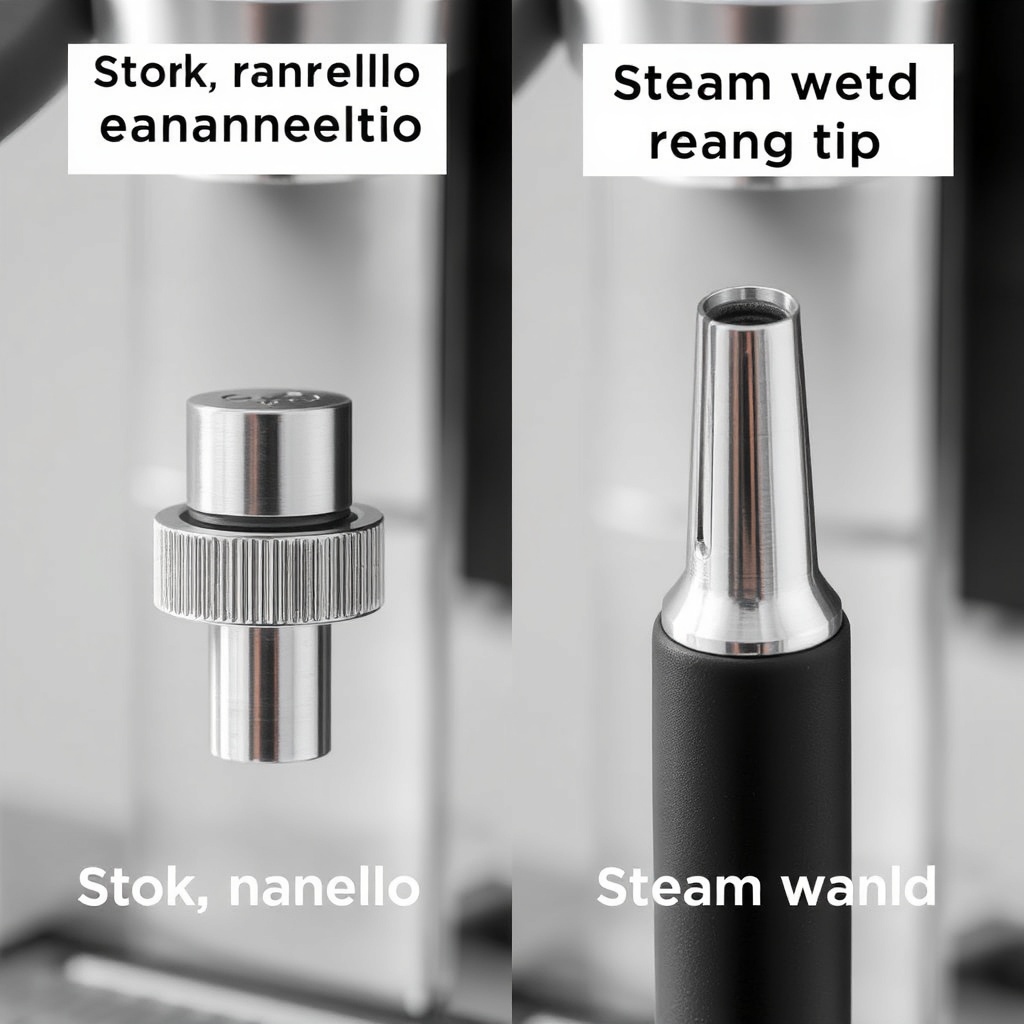 Side-by-side comparison of the Gaggia Classic Pro’s stock panarello attachment and an expo