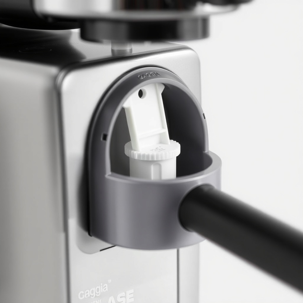 A clean photorealistic photo showing a Gaggia Classic Pro's water tank partially pulled ou