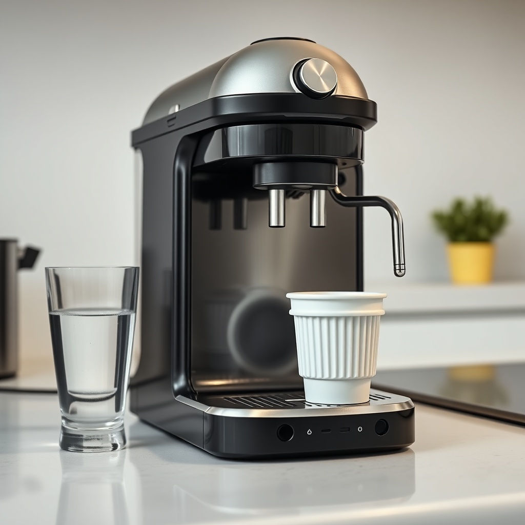 A clean photorealistic photo of a Gaggia Classic Pro sitting on a kitchen counter