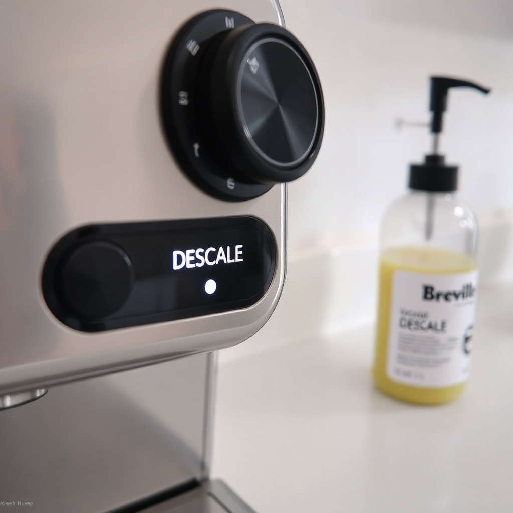 A photorealistic close-up of the Breville Barista Express Impress control panel showing th