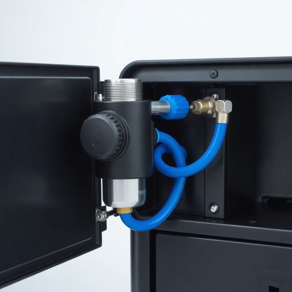 <clean photorealistic photo of a BrewWise Thermoblock with its side panel removed