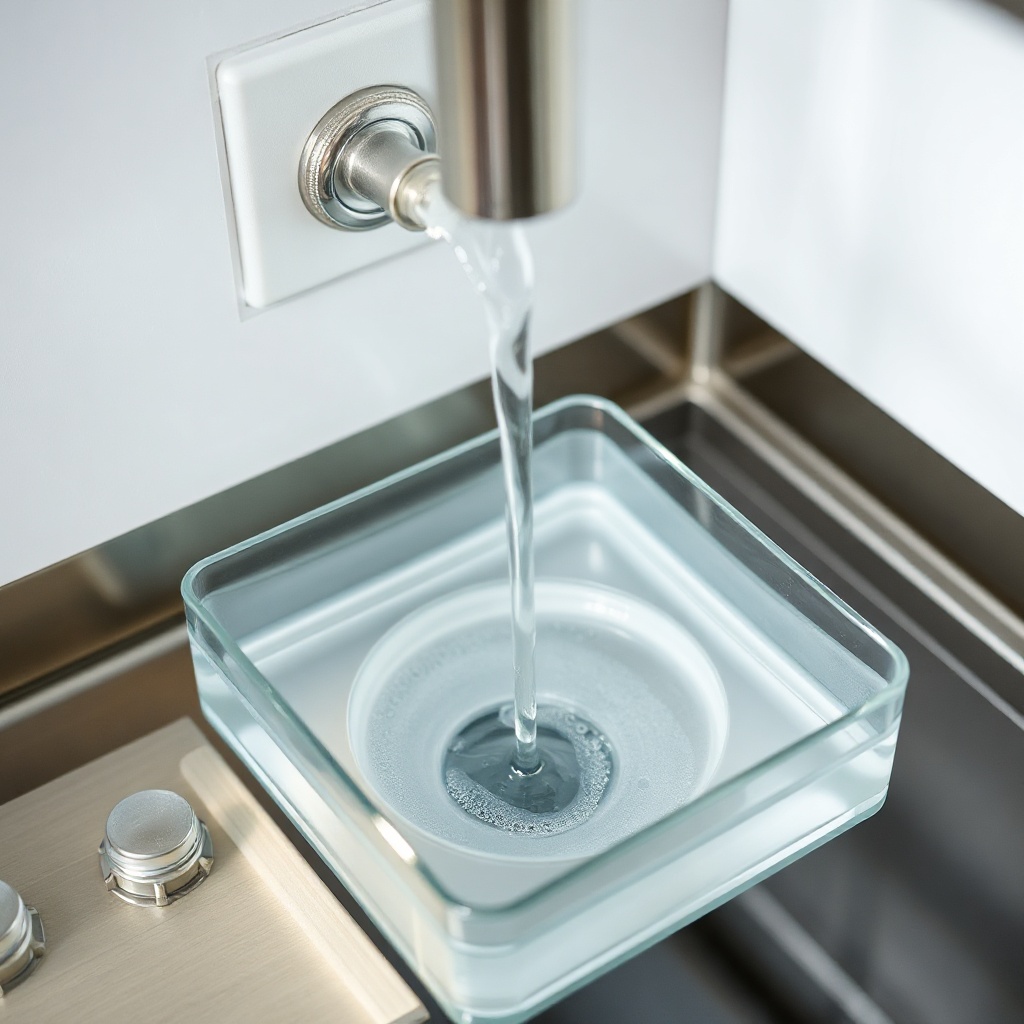 A photorealistic photo of a BrewWise Thermoblock's water tank and group head area during a