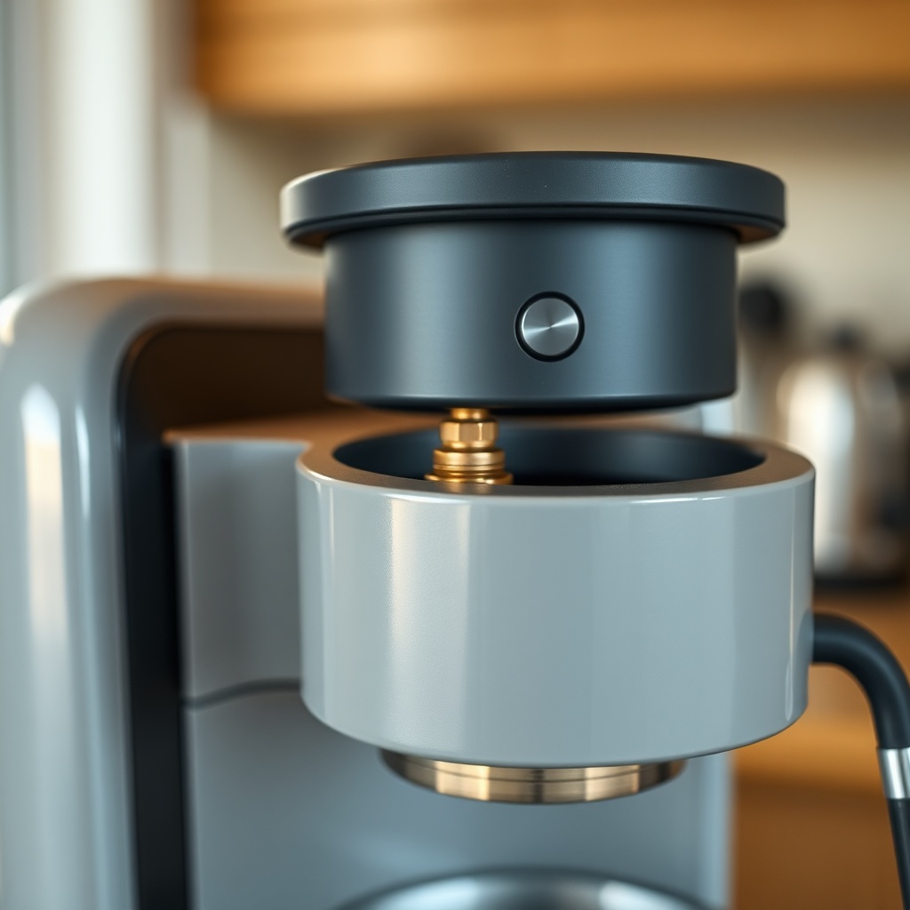 A photorealistic close-up of a BrewWise Thermoblock machine with the top cover removed