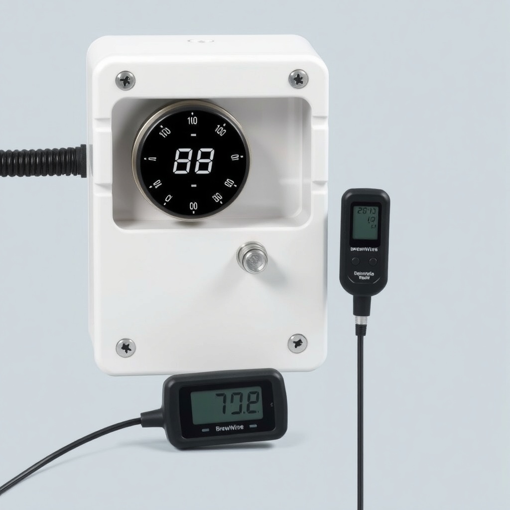 <clean photorealistic photo/illustration showing a BrewWise Thermoblock internal thermosta