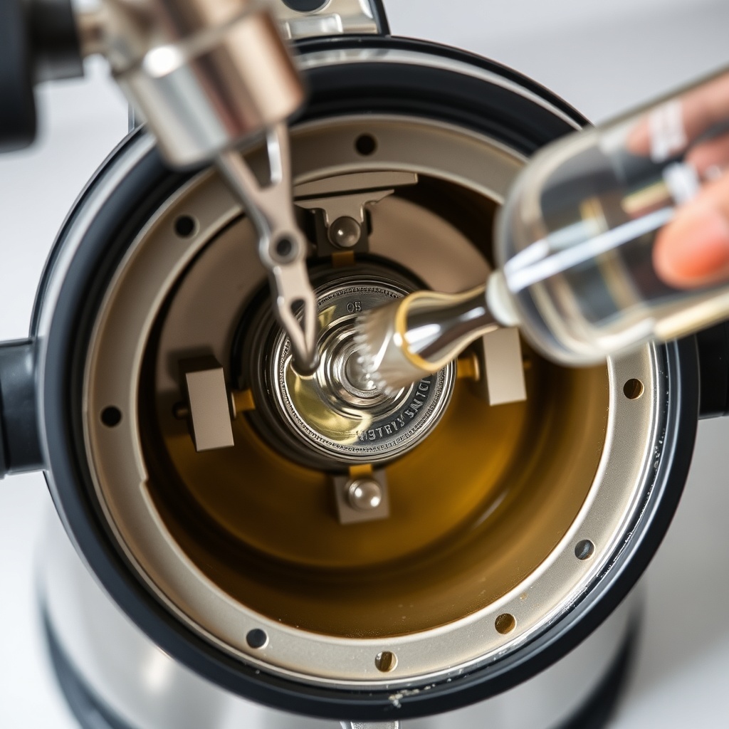 A photorealistic photo of a BrewWise Thermoblock being cleaned with a descaling solution