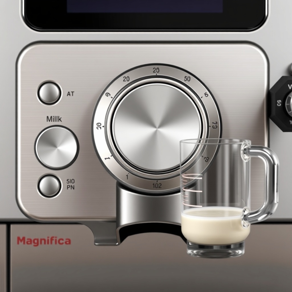 <clean photorealistic photo of the Magnifica S steam dial and control panel