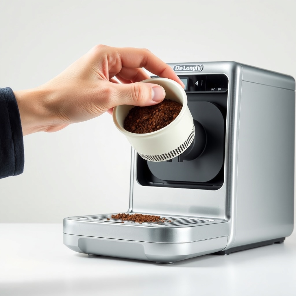 <clean photorealistic photo/illustration of a De'Longhi Magnifica S with its hopper remove