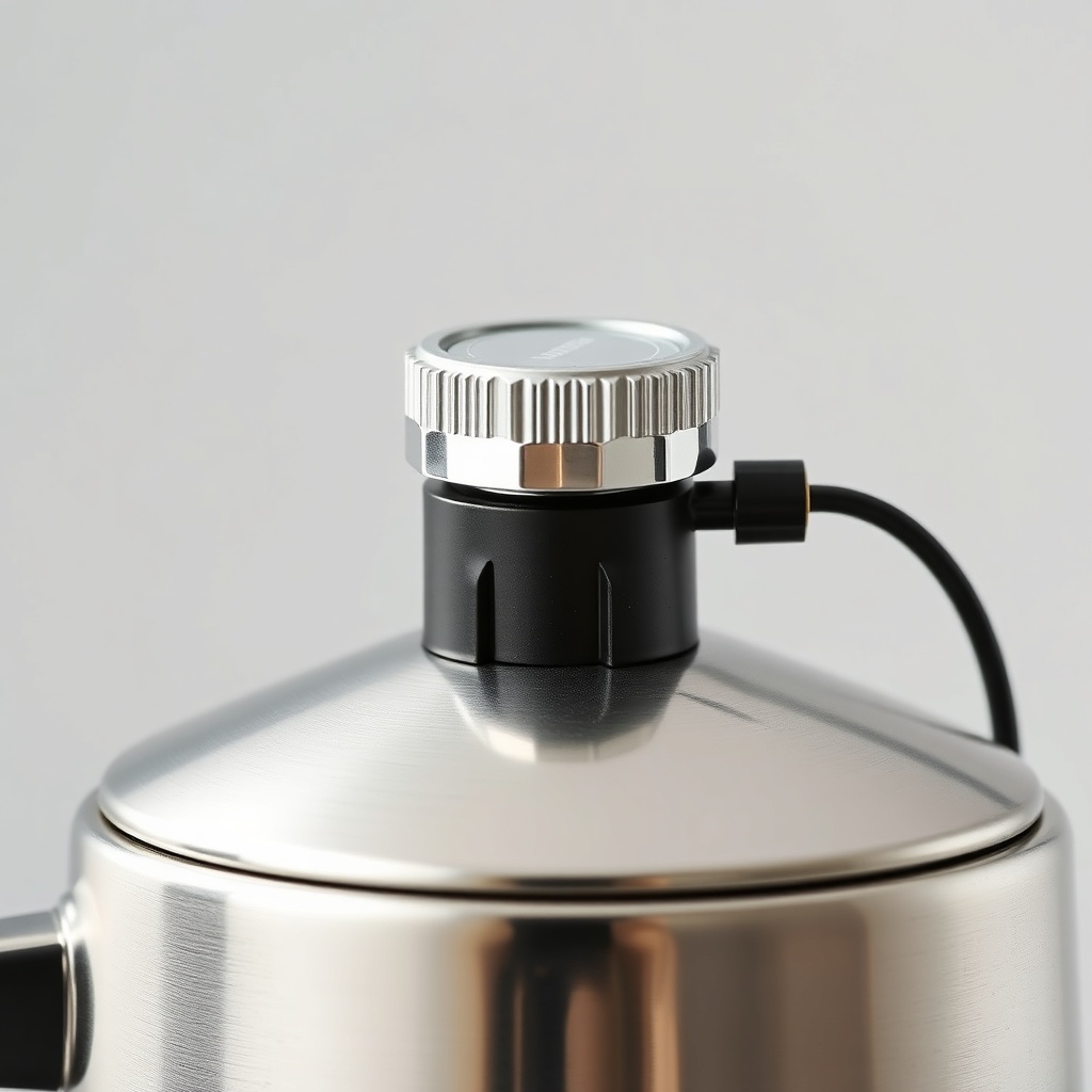 <macro photo of Gaggia Classic Pro boiler top with stock pressure stat and wiring
